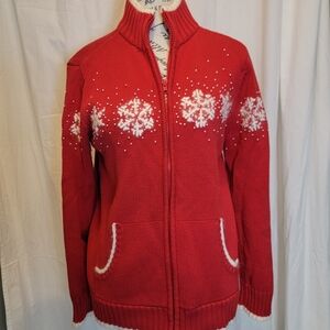 Quacker Factory Vibrant Red With Snowflakes Sweater.